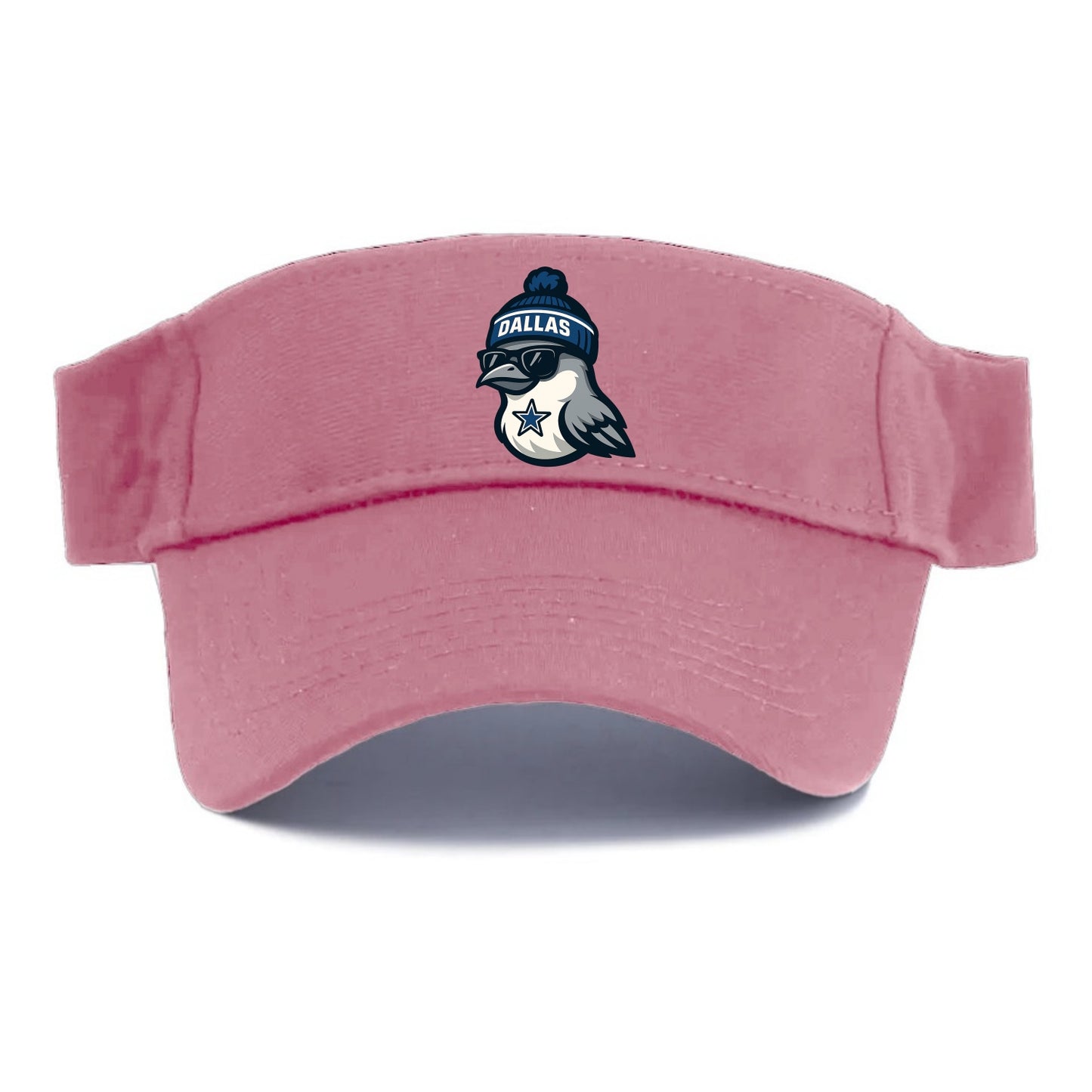 Dallas Mockingbird wearing Cowboys beanie with sheriff star and wayfarer sunglasses - Visor - Pink