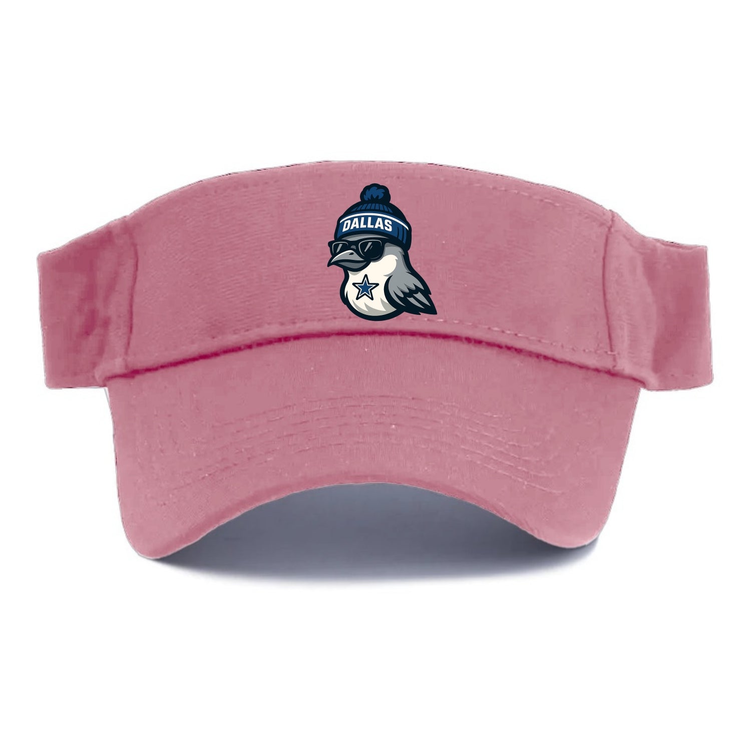 Dallas Mockingbird wearing Cowboys beanie with sheriff star and wayfarer sunglasses - Visor - Pink
