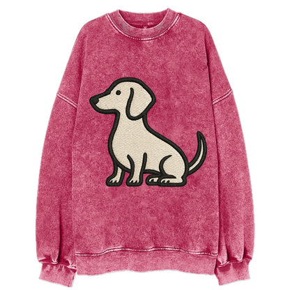 Dachshund - Long body profile view - Vin Vintage Sweatshirt - Pink