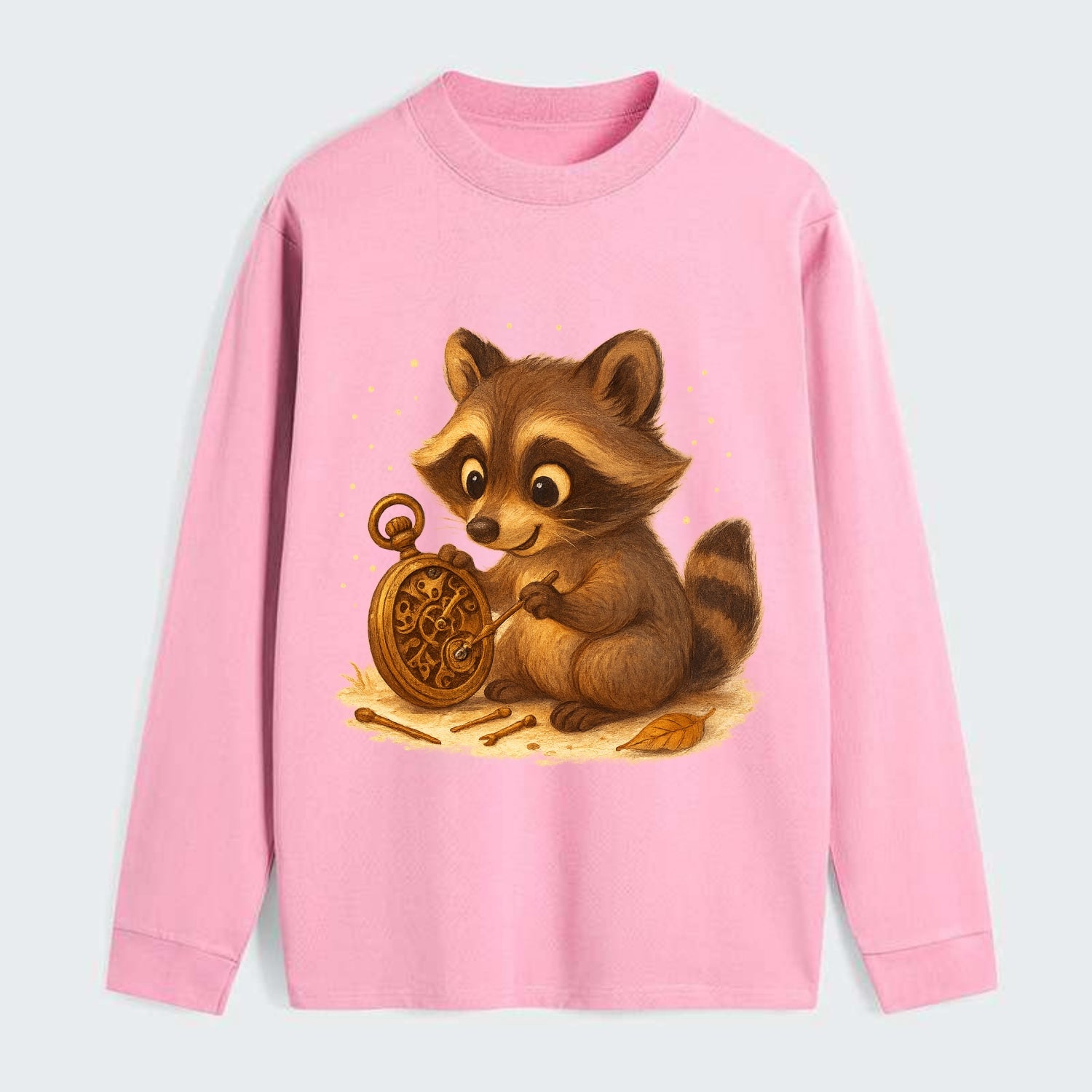Raccoon tinkering with a steampunk pocket watch using tiny brass tools - Classic Long Sleeve Shirt - Pink
