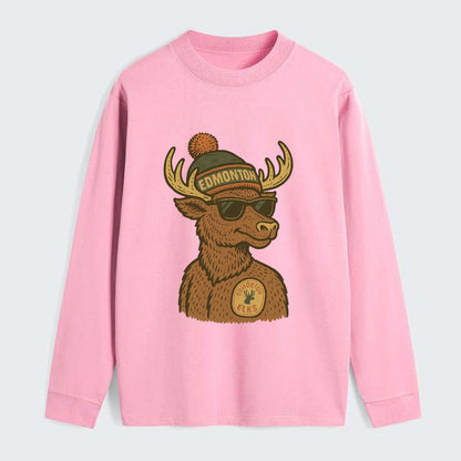 Edmonton Elk wearing Edmonton beanie with pom pom and wayfarer - Classic Long Sleeve Shirt - Pink