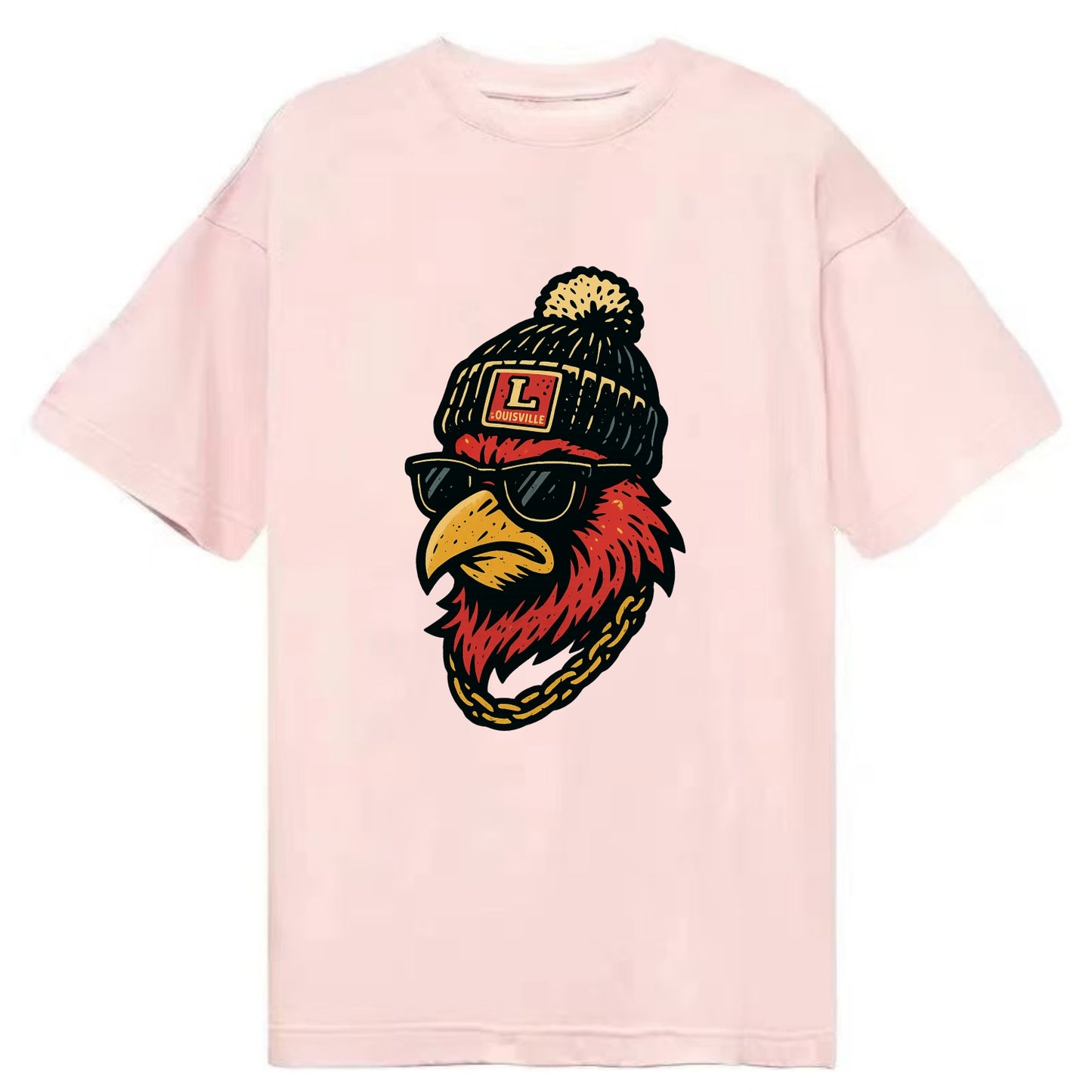 Louisville Cardinal wearing Louisville beanie with L patch - Classic T-shirt - Pink