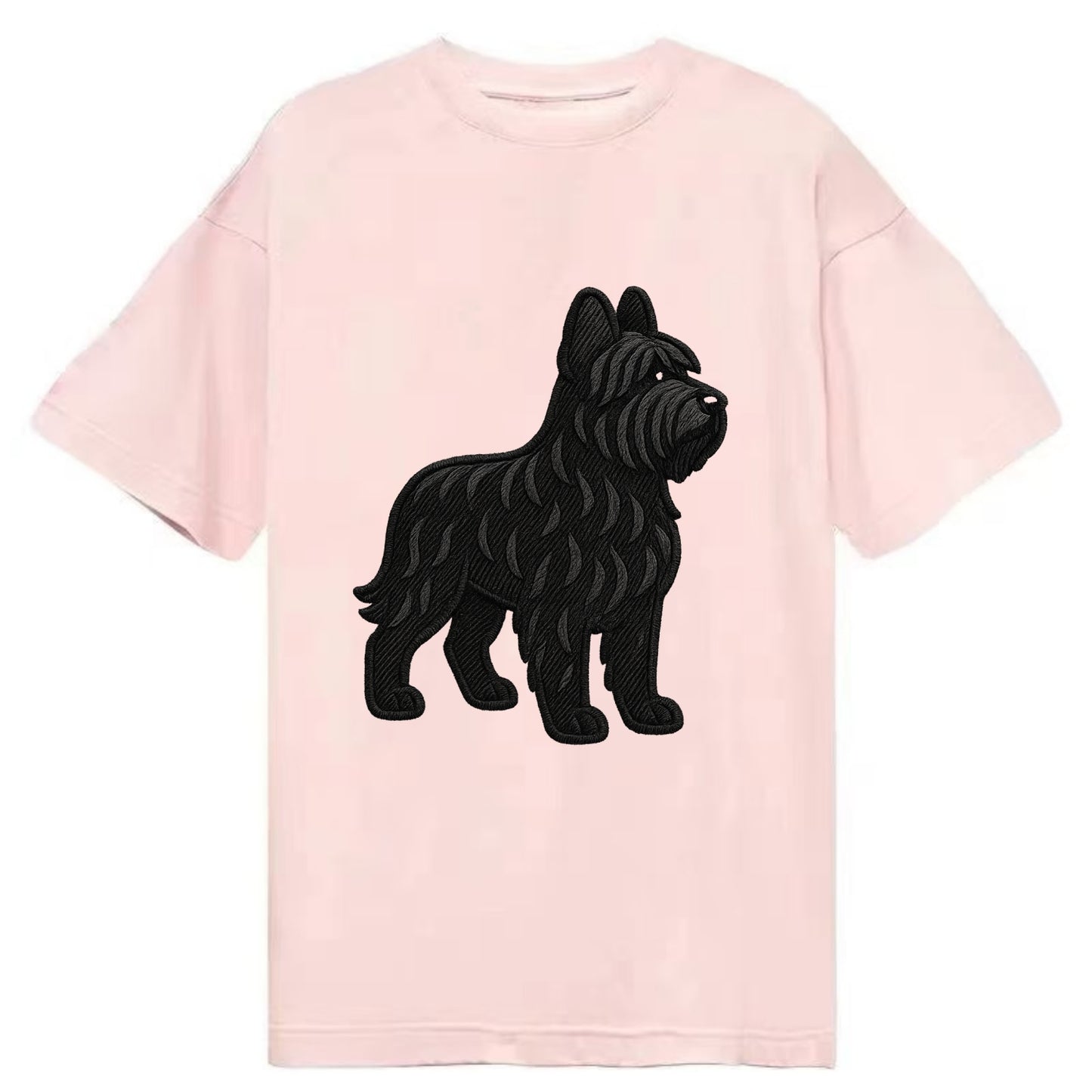 Briard - Black wavy coat embroidered herding pose - Classic T-shirt - Pink