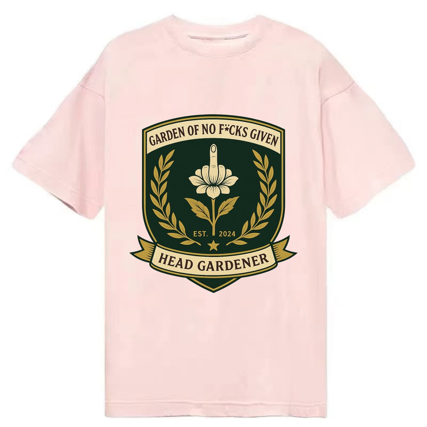 Shield with middle finger flower - "Garden of No F*cks Given - Head Gardener" - - Classic T-shirt - Pink