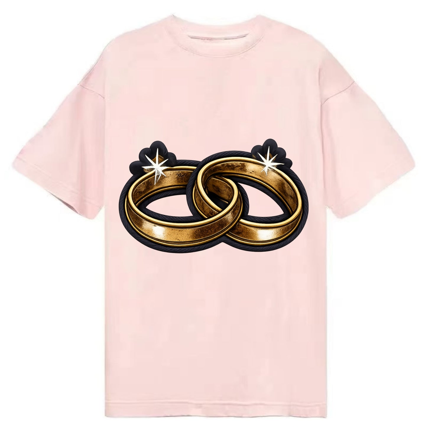 WEDDING RINGS - interlocked bands in gold , marriage - Classic T-shirt - Pink