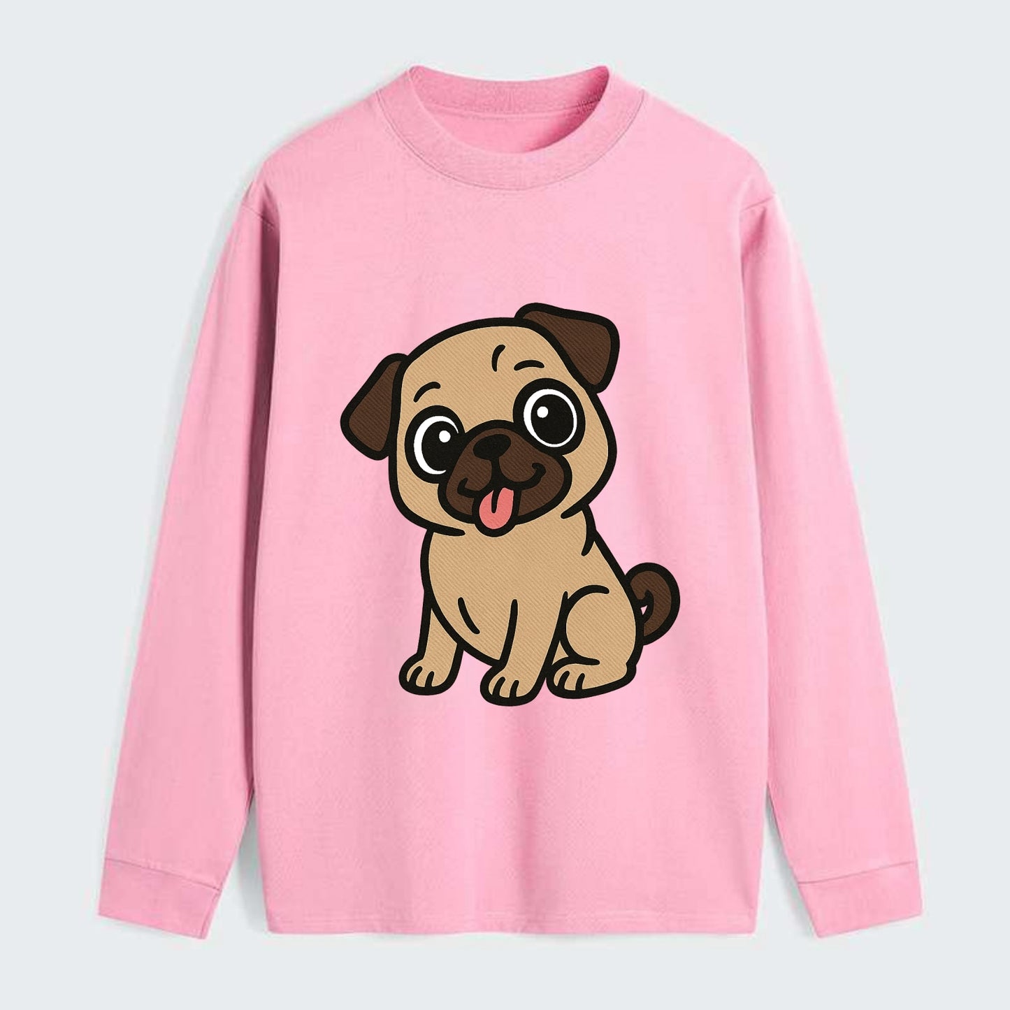 Pug - Tilted head with tongue out - Classic Long Sleeve Shirt - Pink