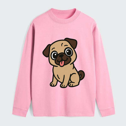 Pug - Tilted head with tongue out - Classic Long Sleeve Shirt - Pink
