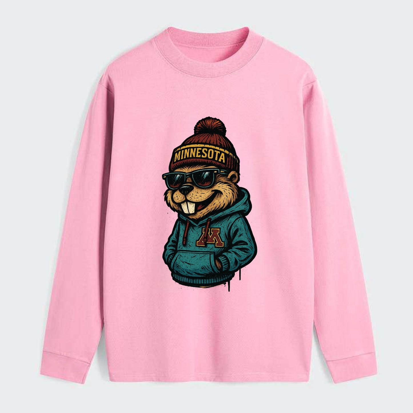 Minneapolis Gopher wearing Minnesota beanie with M patch - Classic Long Sleeve Shirt - Pink