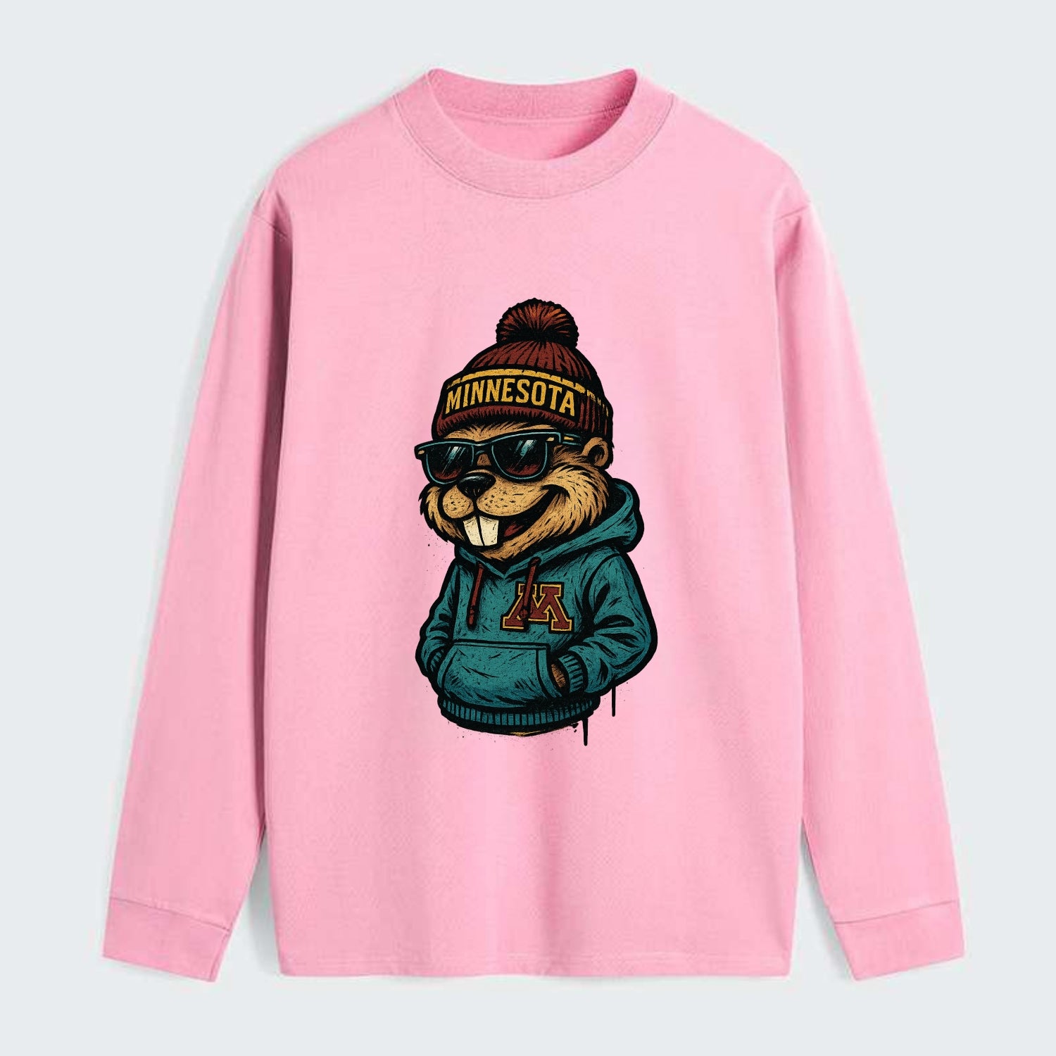 Minneapolis Gopher wearing Minnesota beanie with M patch - Classic Long Sleeve Shirt - Pink