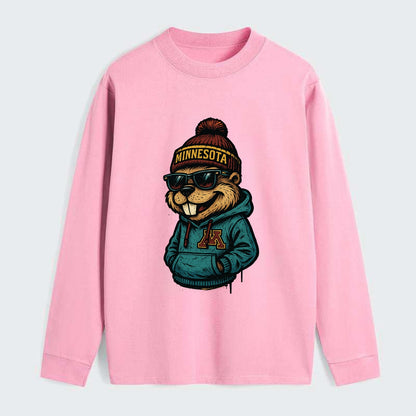 Minneapolis Gopher wearing Minnesota beanie with M patch - Classic Long Sleeve Shirt - Pink