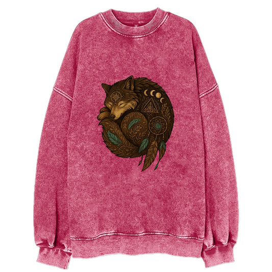 Sleeping Wolf Peace  - Vintage Sweatshirt - Pink