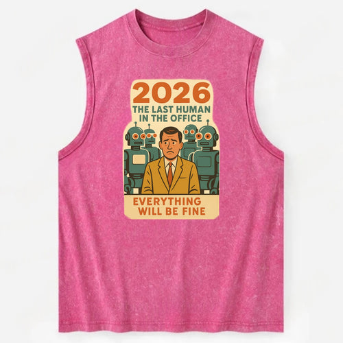 Single human worker surrounded by robot coworkers - The last human in the - Vintage Washed Tank