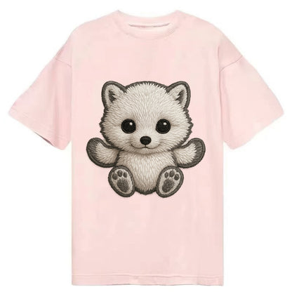 Baby Arctic Fox - white fluffy, tiny black nose, bright curious eyes, - Classic T-shirt - Pink