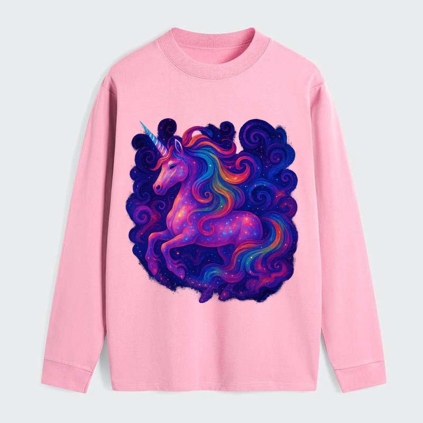 Magical unicorn with flowing rainbow gradient mane, iridescent horn - Classic Long Sleeve Shirt - Pink
