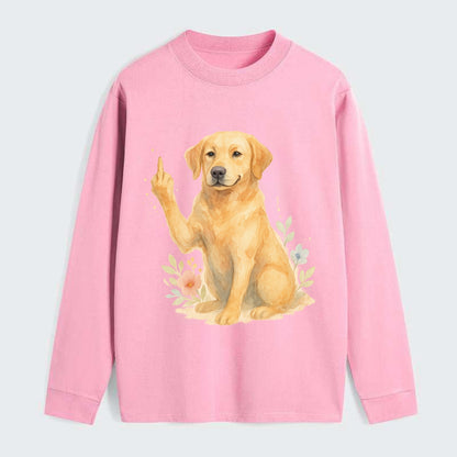 Labrador Retriever yellow sitting pretty, friendly face, strong paw up - Classic Long Sleeve Shirt - Pink