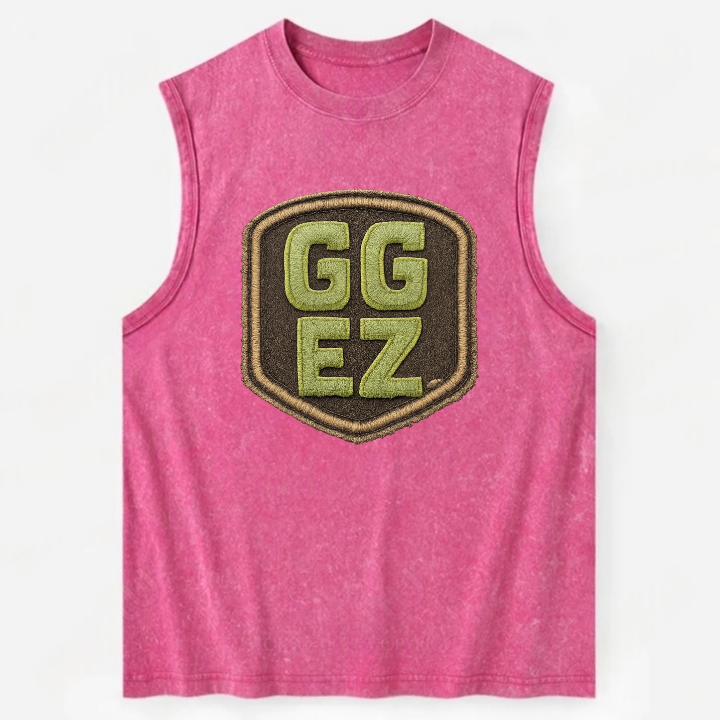 GG EZ - victory text in neon green , easy win - Vintage Washed Tank - Pink