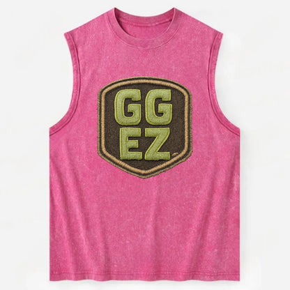 GG EZ - victory text in neon green , easy win - Vintage Washed Tank - Pink