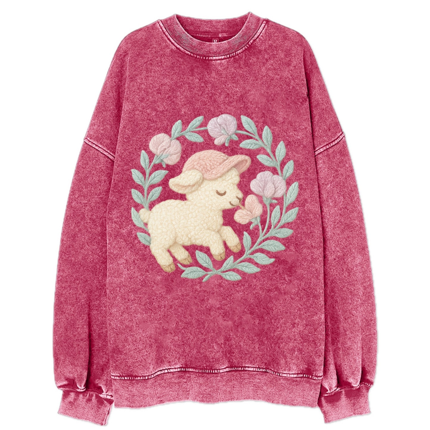 Lamb Sweet Peas  - Vintage Sweatshirt - Pink