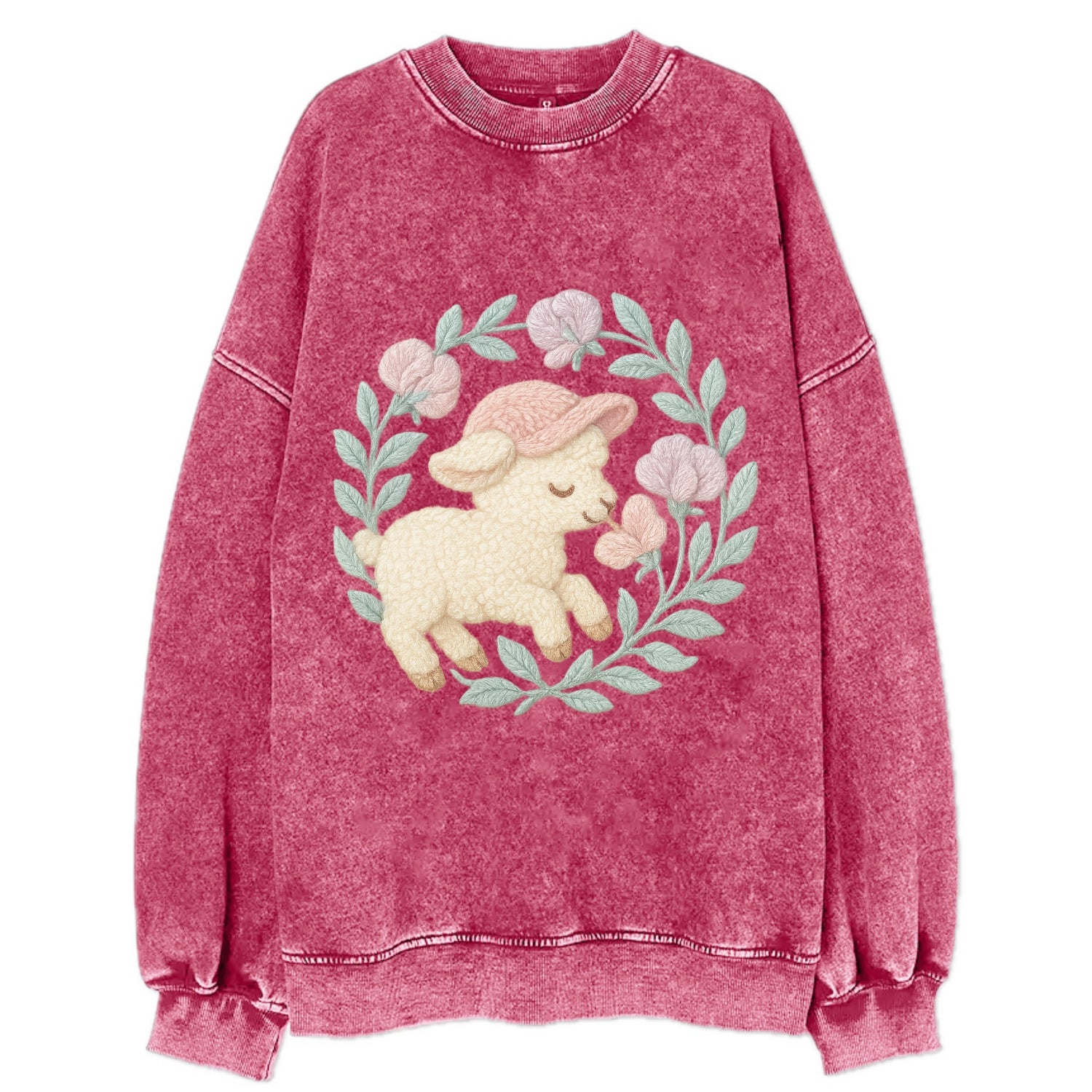 Lamb Sweet Peas  - Vintage Sweatshirt - Pink
