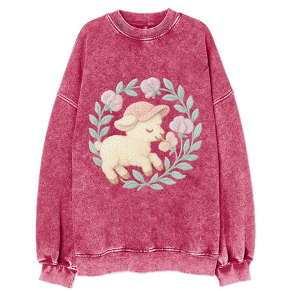 Lamb Sweet Peas  - Vintage Sweatshirt - Pink