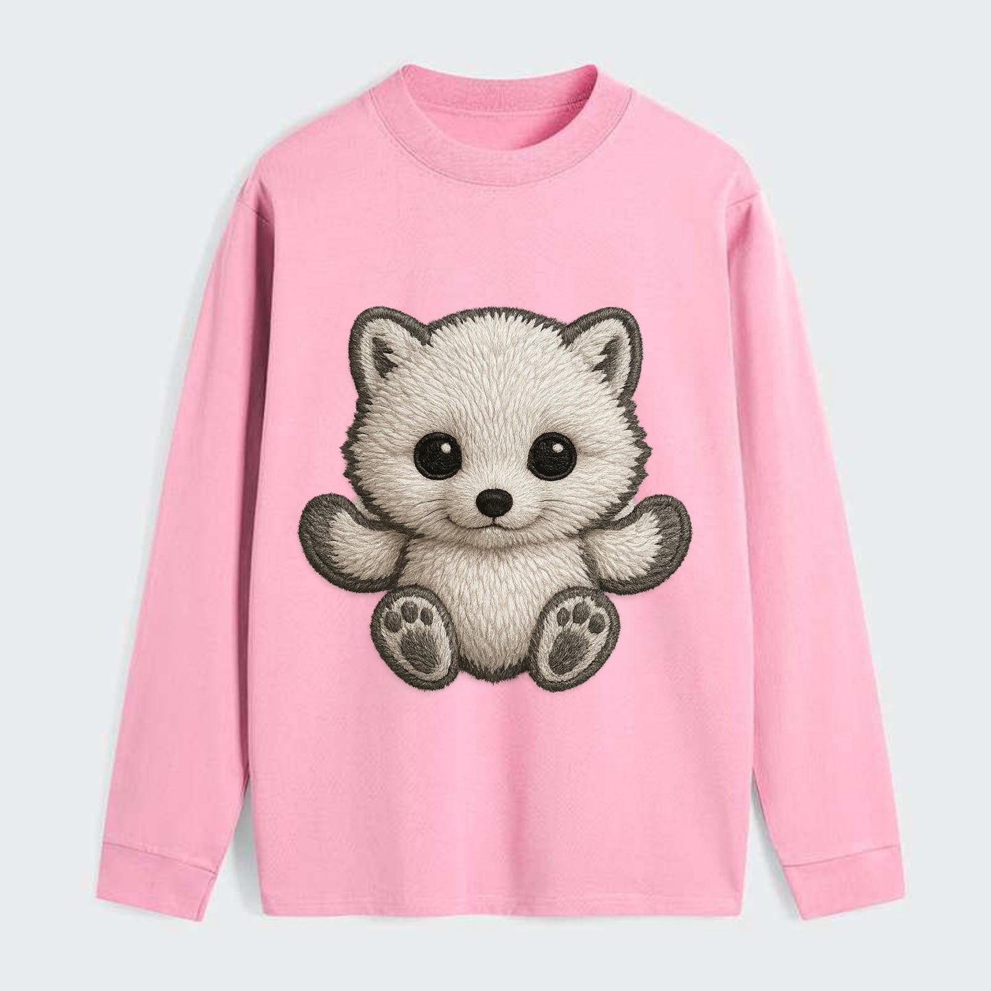 Baby Arctic Fox - white fluffy, tiny black nose, bright curious eyes, - Classic Long Sleeve Shirt - Pink