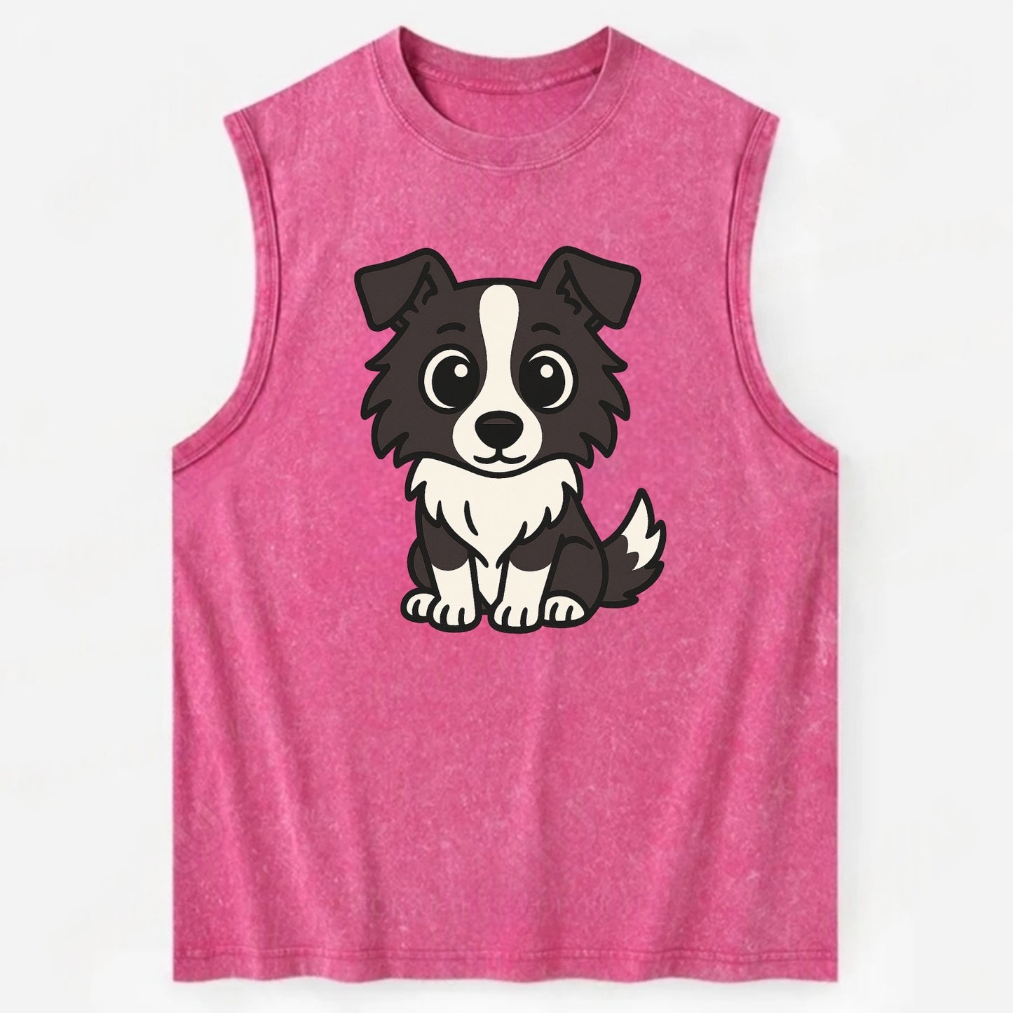 Border Collie - Intense stare sitting pose - Vintage Washed Tank - Pink