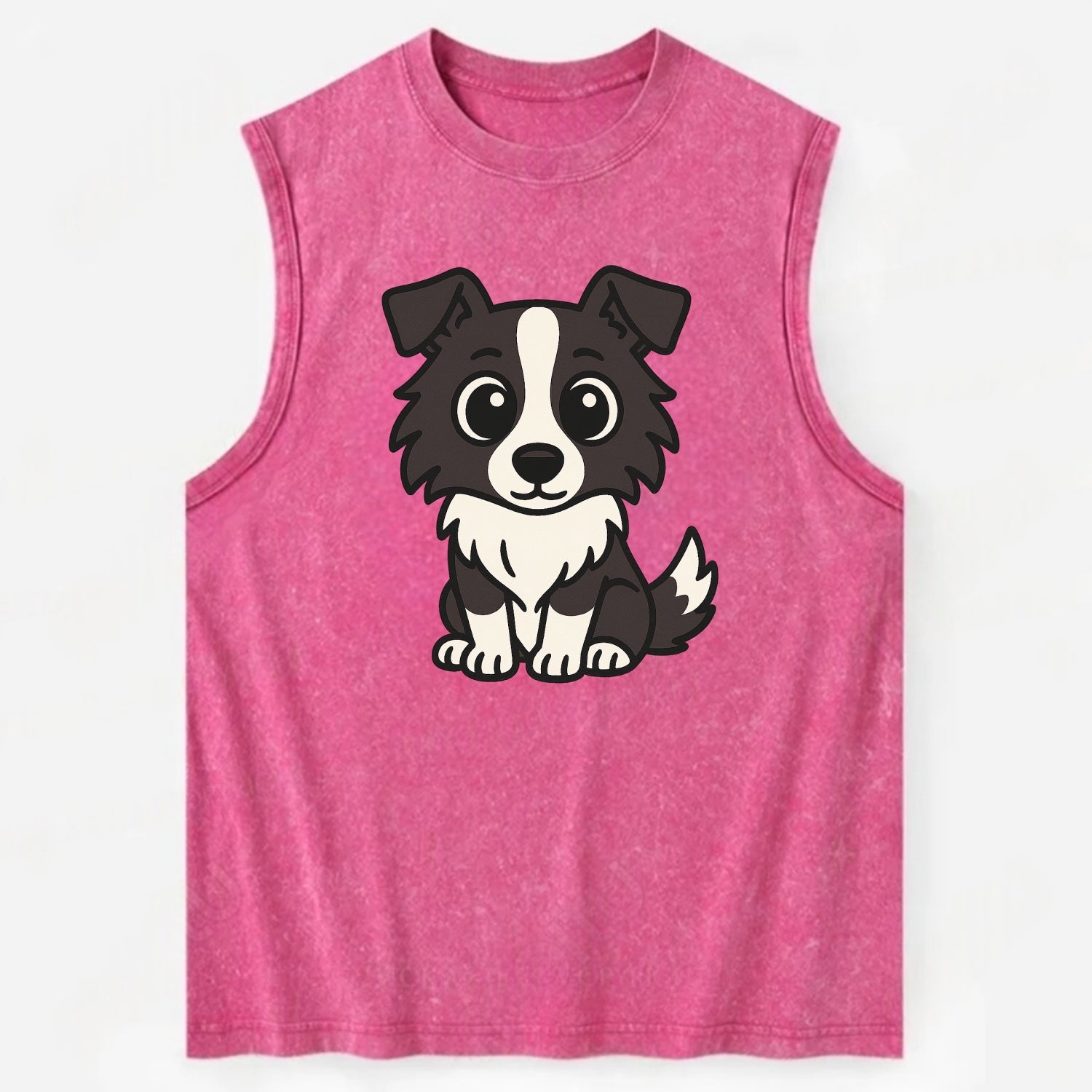 Border Collie - Intense stare sitting pose - Vintage Washed Tank - Pink