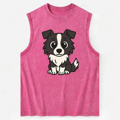 Border Collie - Intense stare sitting pose - Vintage Washed Tank - Pink
