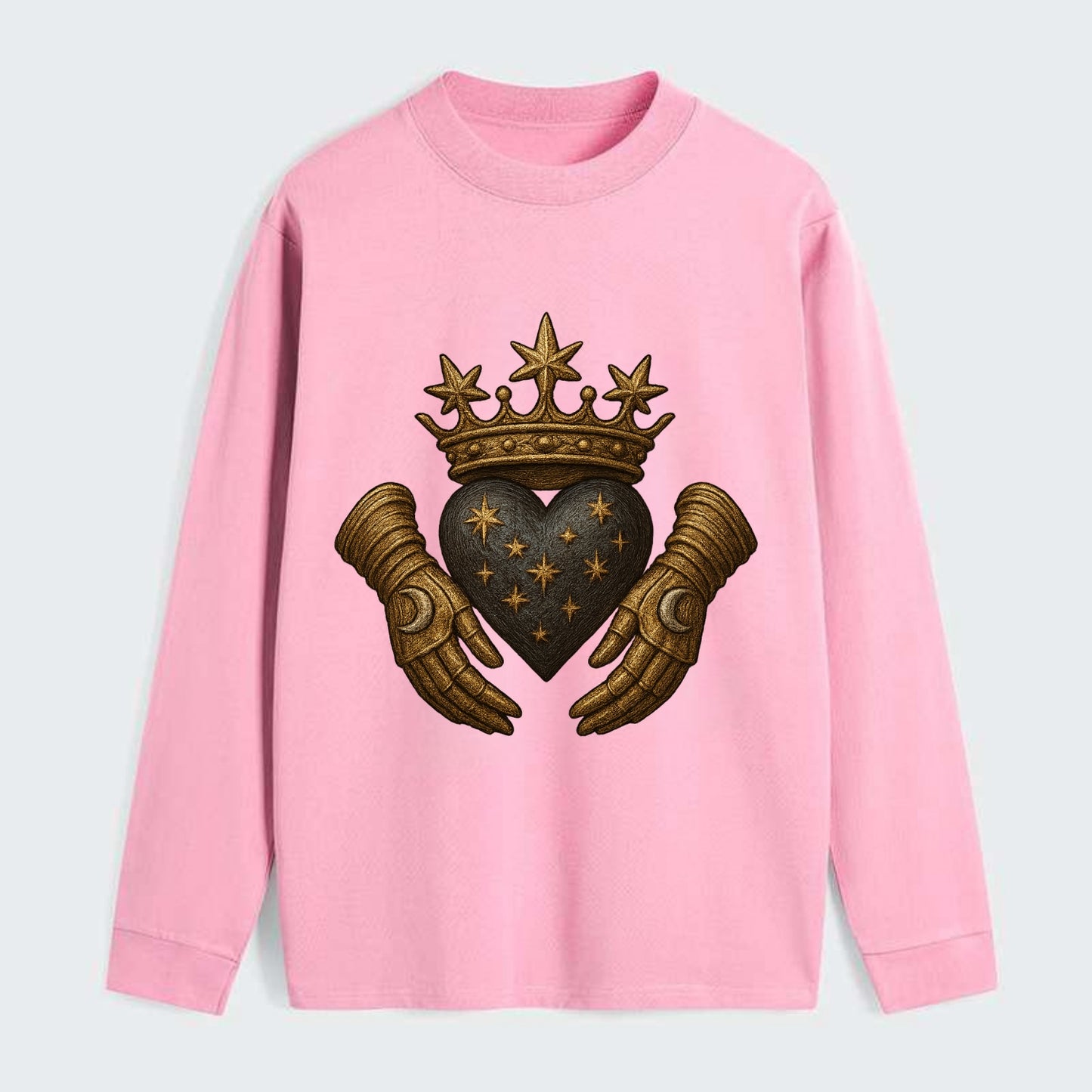 Ice crystal crown framing a frosted heart with fur-trimmed winter hands - Classic Long Sleeve Shirt - Pink