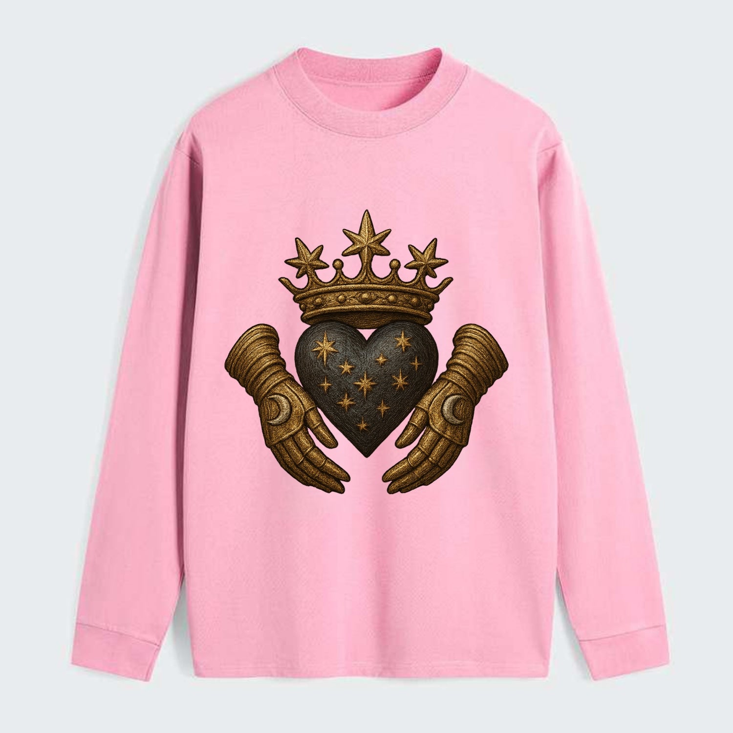Ice crystal crown framing a frosted heart with fur-trimmed winter hands - Classic Long Sleeve Shirt - Pink