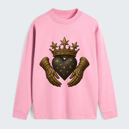 Ice crystal crown framing a frosted heart with fur-trimmed winter hands - Classic Long Sleeve Shirt - Pink