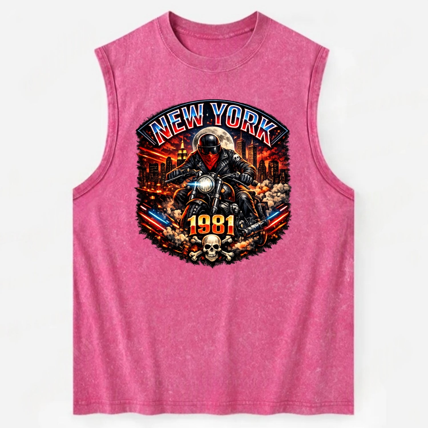 New York 1981 Biker - Vintage Washed Tank - Pink