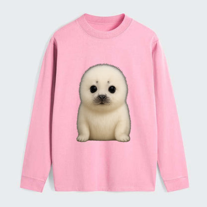 Baby Harp Seal - pure white fluffy fur, enormous dark eyes, - Classic Long Sleeve Shirt - Pink
