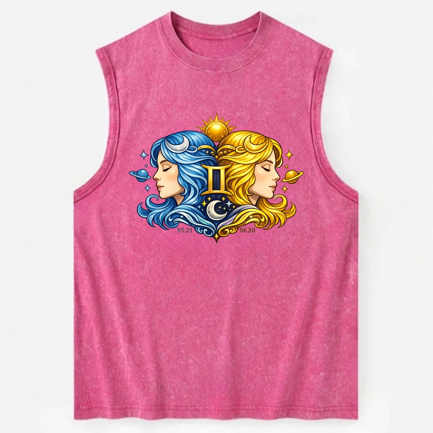 TWIN FACES | Two faces in profile mirror image | Gemini duality | Opposite - Vintage Washed Tank - Pink