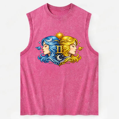 TWIN FACES | Two faces in profile mirror image | Gemini duality | Opposite - Vintage Washed Tank - Pink
