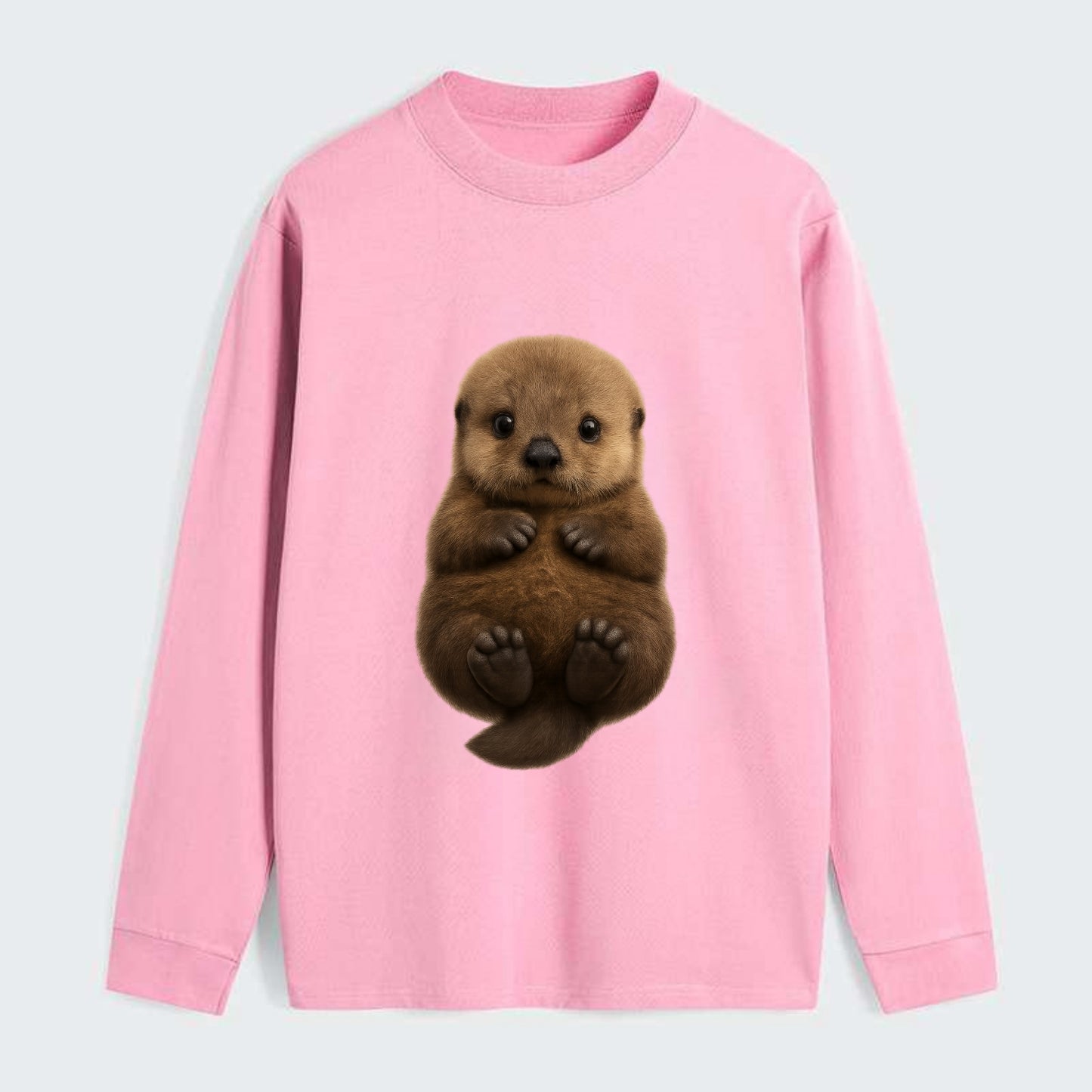 Baby Sea Otter - brown fluffy, floating on back, tiny paws, bright - Classic Long Sleeve Shirt - Pink