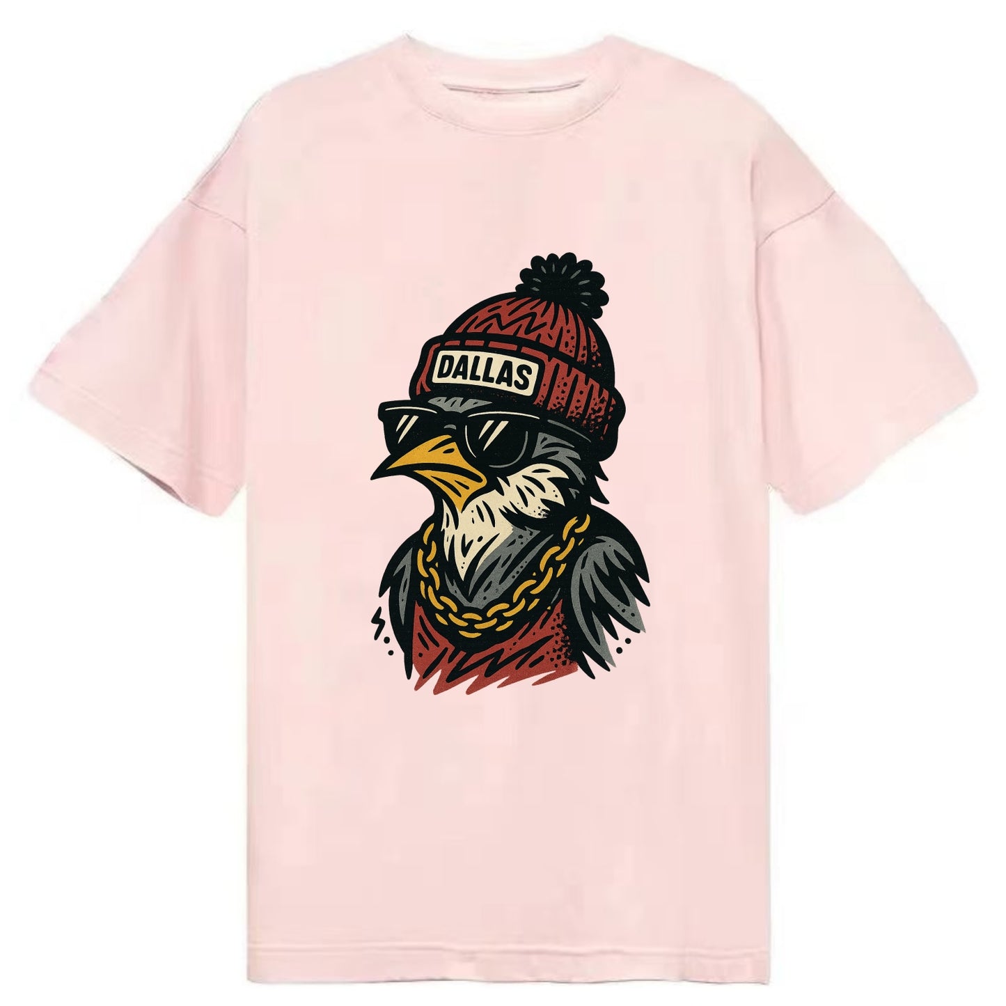 Dallas Mockingbird wearing Dallas beanie with pom pom and wayfarer sunglasses - Classic T-shirt - Pink
