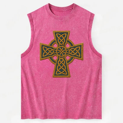Book Of Kells Cross - Vintage Washed Tank - Pink