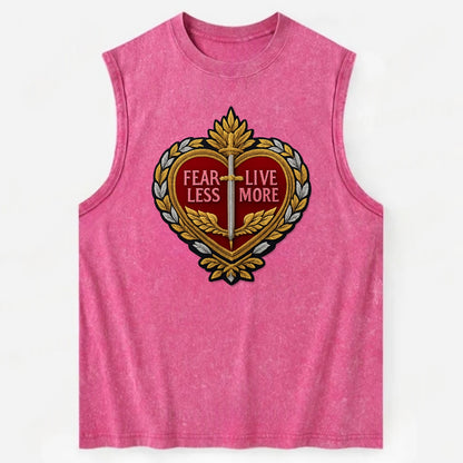 FEAR LESS LIVE MORE - heart with text in red , courage - Vintage Washed Tank - Pink