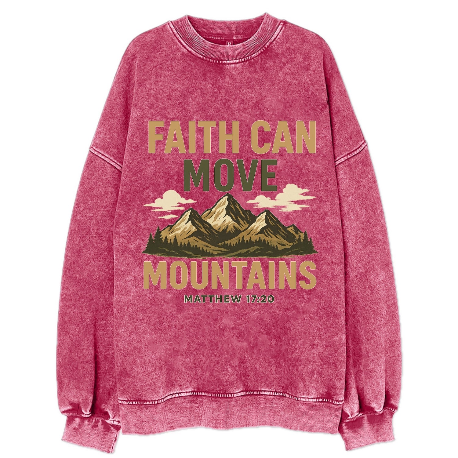 Matthew 17:20 Mountains - Vintage Sweatshirt - Pink