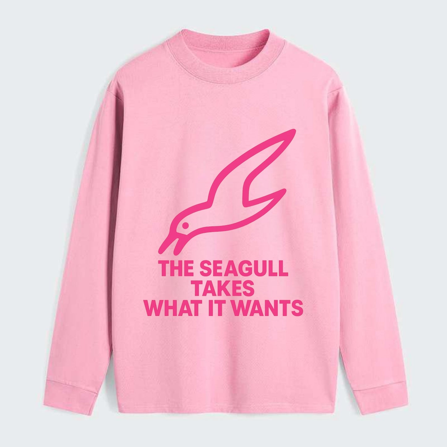 THE SEAGULL TAKES WHAT IT WANTS | Aggressive seagull diving down - Classic Long Sleeve Shirt - Pink