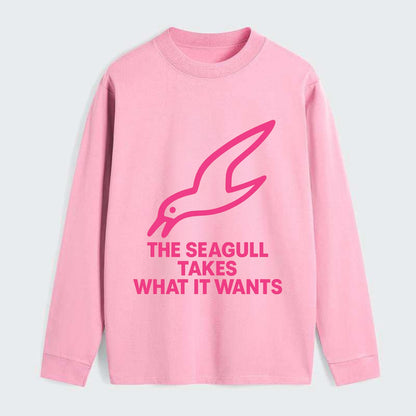 THE SEAGULL TAKES WHAT IT WANTS | Aggressive seagull diving down - Classic Long Sleeve Shirt - Pink