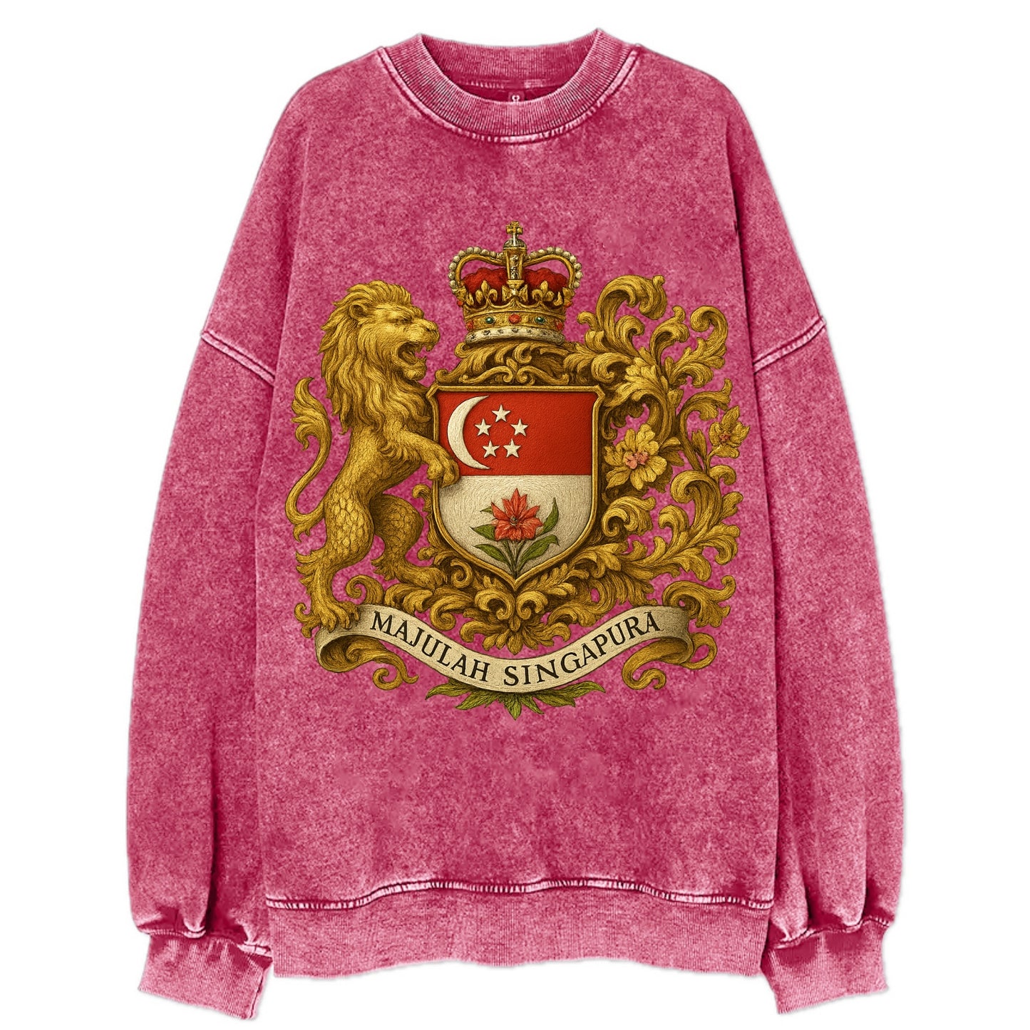 Singapore Merlion Emblem  - Vintage Sweatshirt - Pink