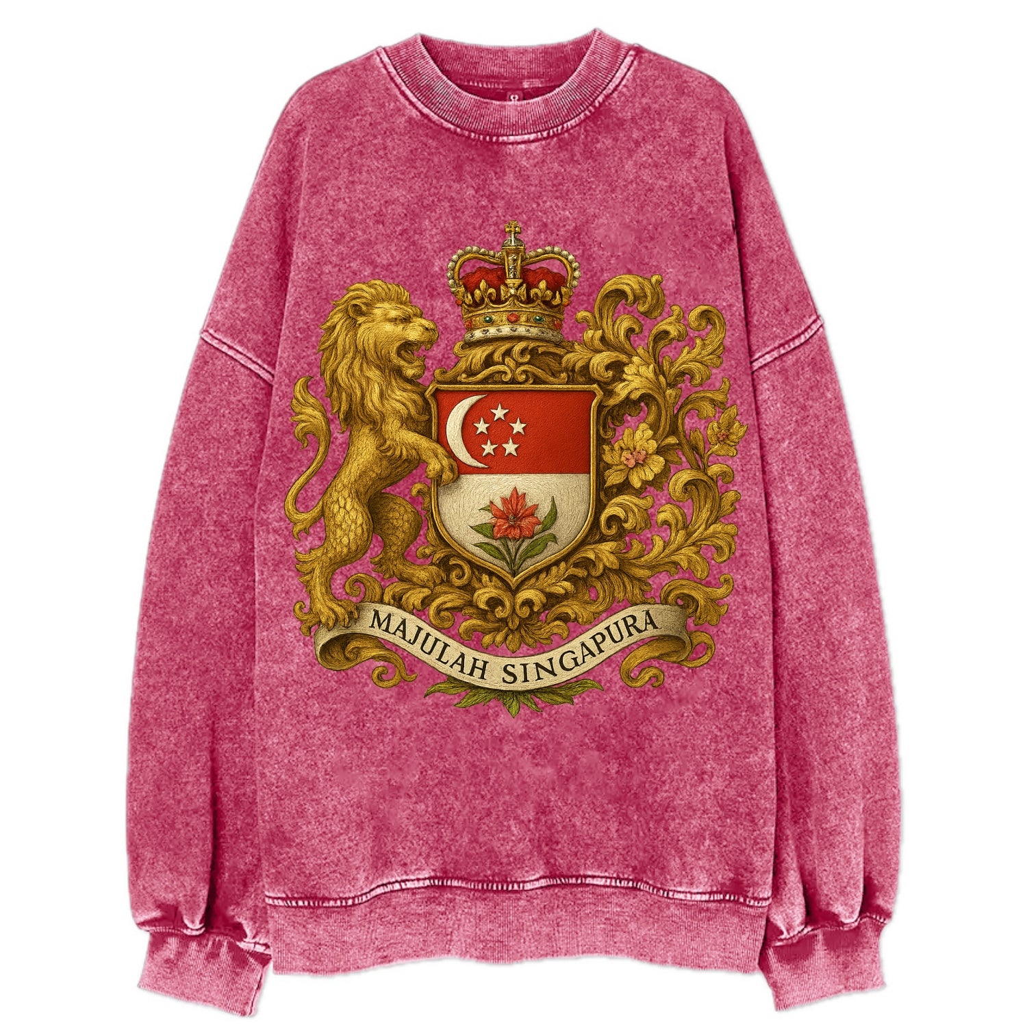 Singapore Merlion Emblem  - Vintage Sweatshirt - Pink