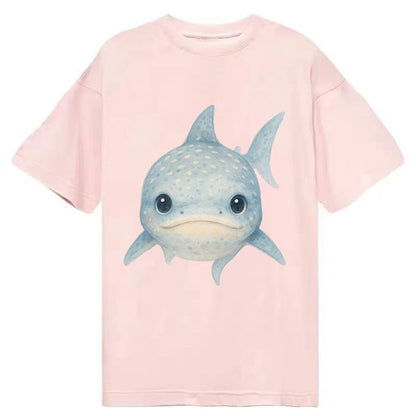 Baby Whale Shark - spotted blue-gray, wide mouth closed, tiny eyes, front-facing, - Classic T-shirt - Pink