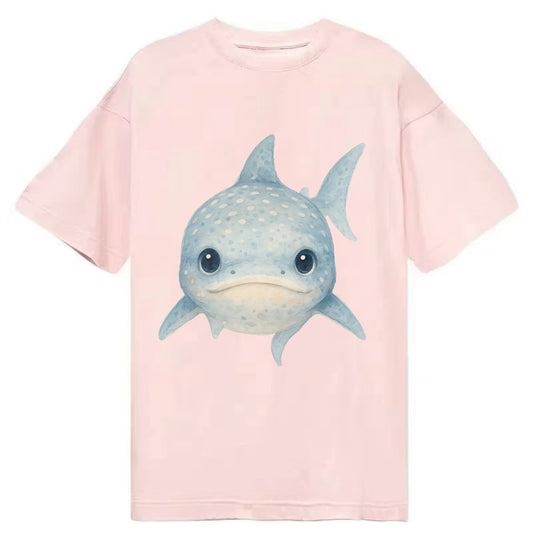 Baby Whale Shark - spotted blue-gray, wide mouth closed, tiny eyes, front-facing, - Classic T-shirt - Pink