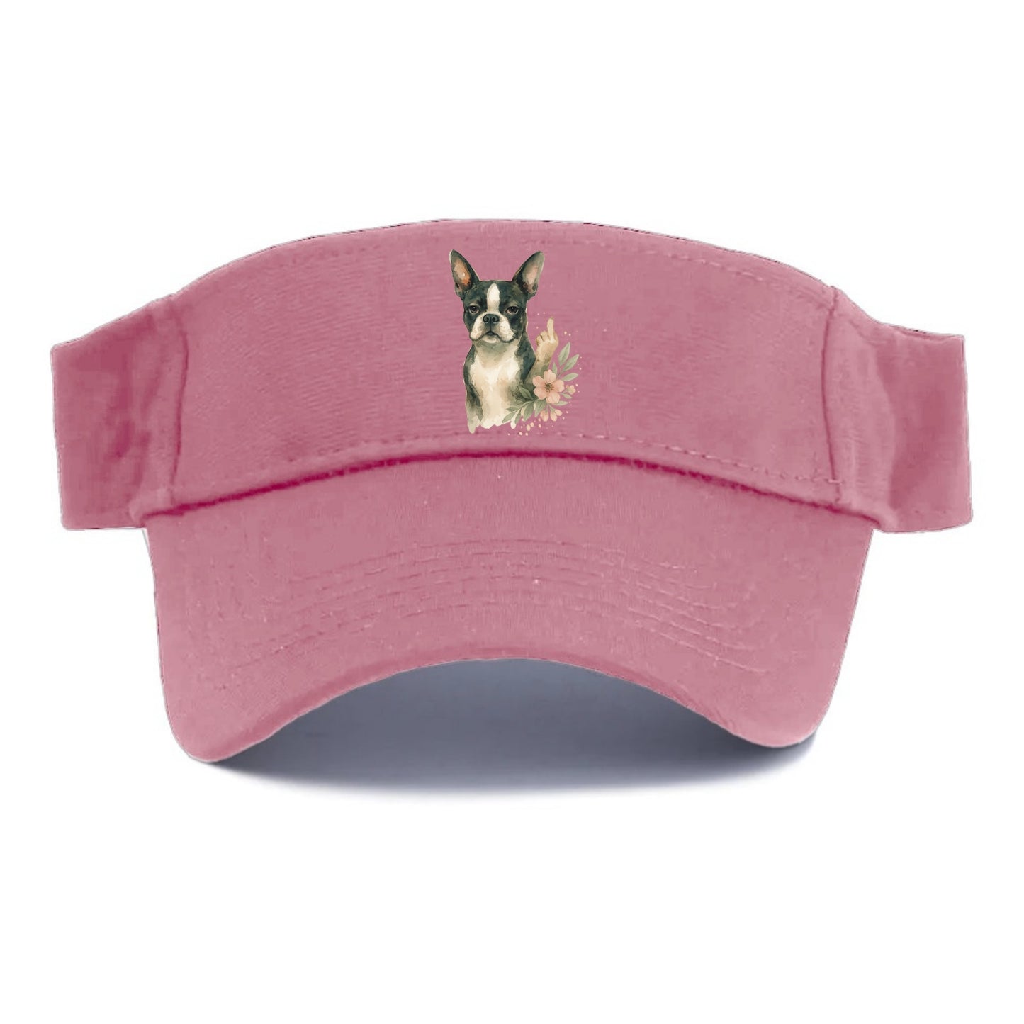 Boston Terrier with tuxedo markings, perky ears, paw up giving sass - Visor - Pink