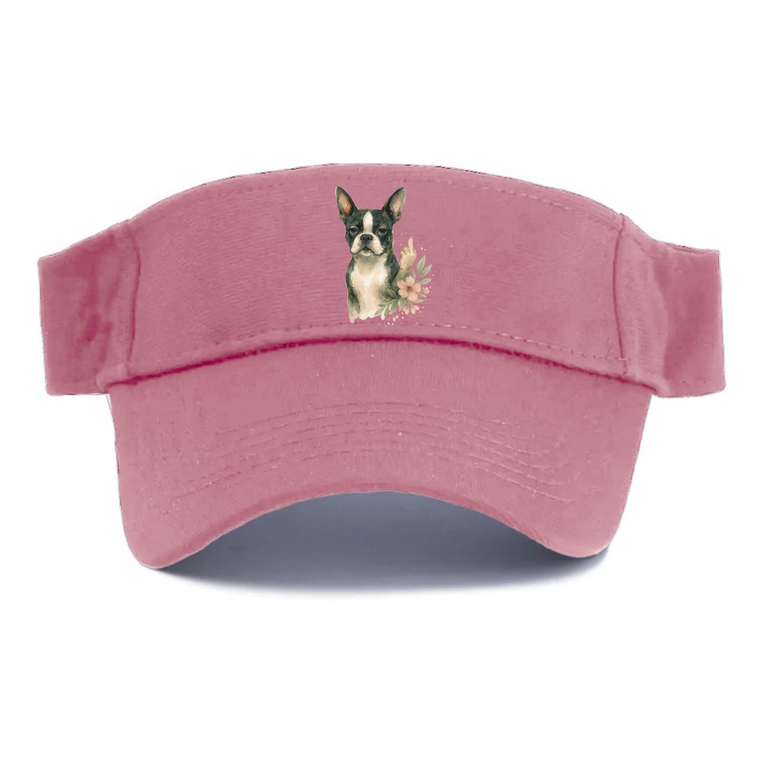 Boston Terrier with tuxedo markings, perky ears, paw up giving sass - Visor - Pink