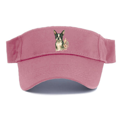 Boston Terrier with tuxedo markings, perky ears, paw up giving sass - Visor - Pink