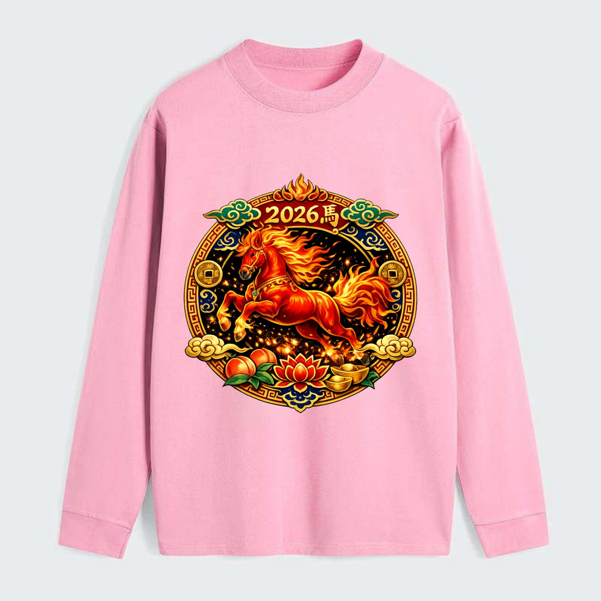 FIRE HORSE | Flaming mane and tail horse | Blazing orange and red - Classic Long Sleeve Shirt - Pink